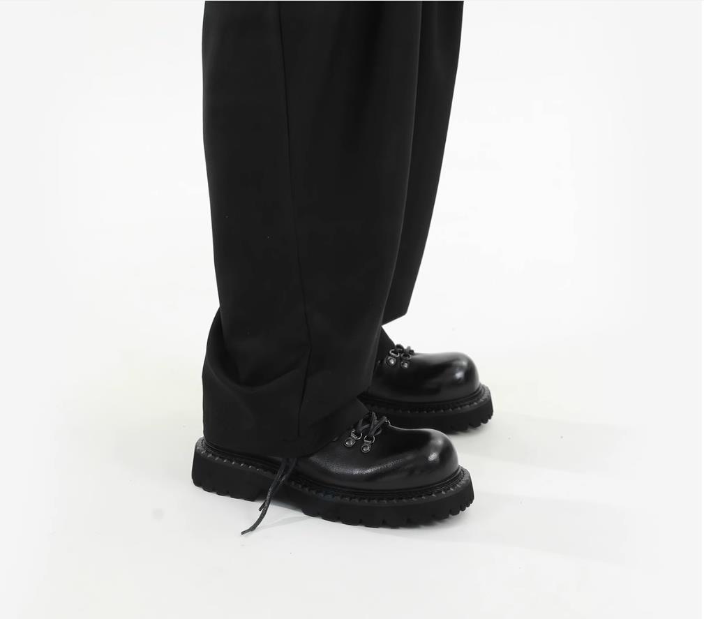 Fashion Shoe Shoes for Men Loafers High Sense Versatile Commuting Leather Round Head Shoes Black Thick Soled Casual Leather Shoes