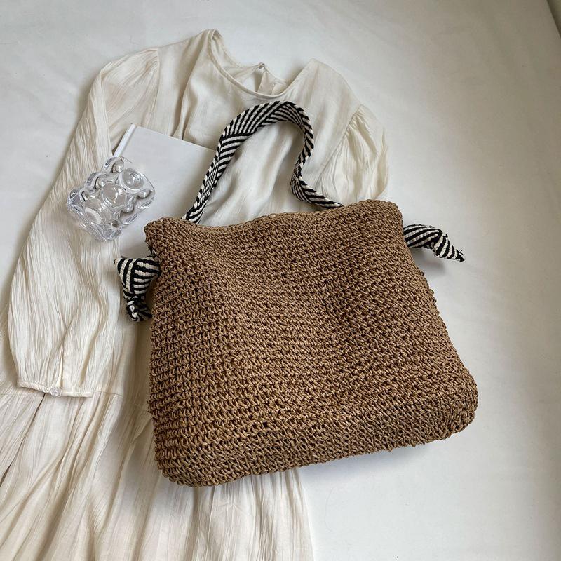 Big Capacity Straw Beach Bag Vintage Handmade Woven Shoulder Bag Raffia Rattan Handbag Bohemian Summer Vacation Crossbody Bags