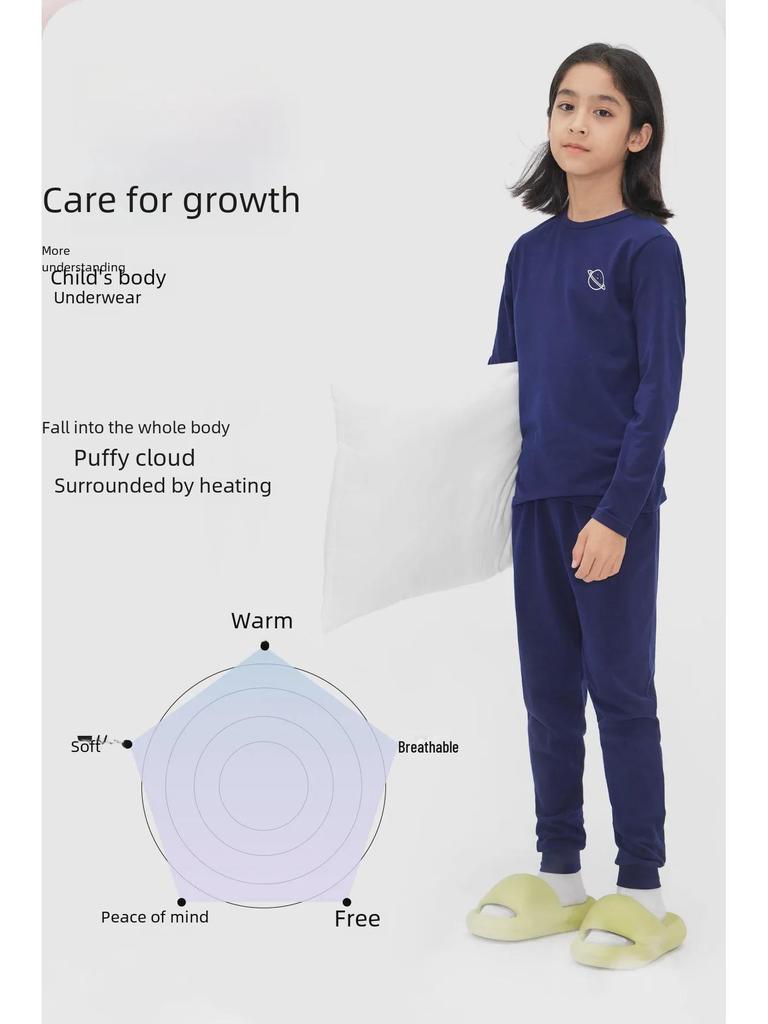 DK 2024 Autumn/Winter Warm Brushed Underwear Sets for Girls and Boys: Mid and Large Children's Pajamas