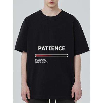 Черная футболка с текстом Patience Loading Please Wait и графикой полосы загрузки для повседневной носки