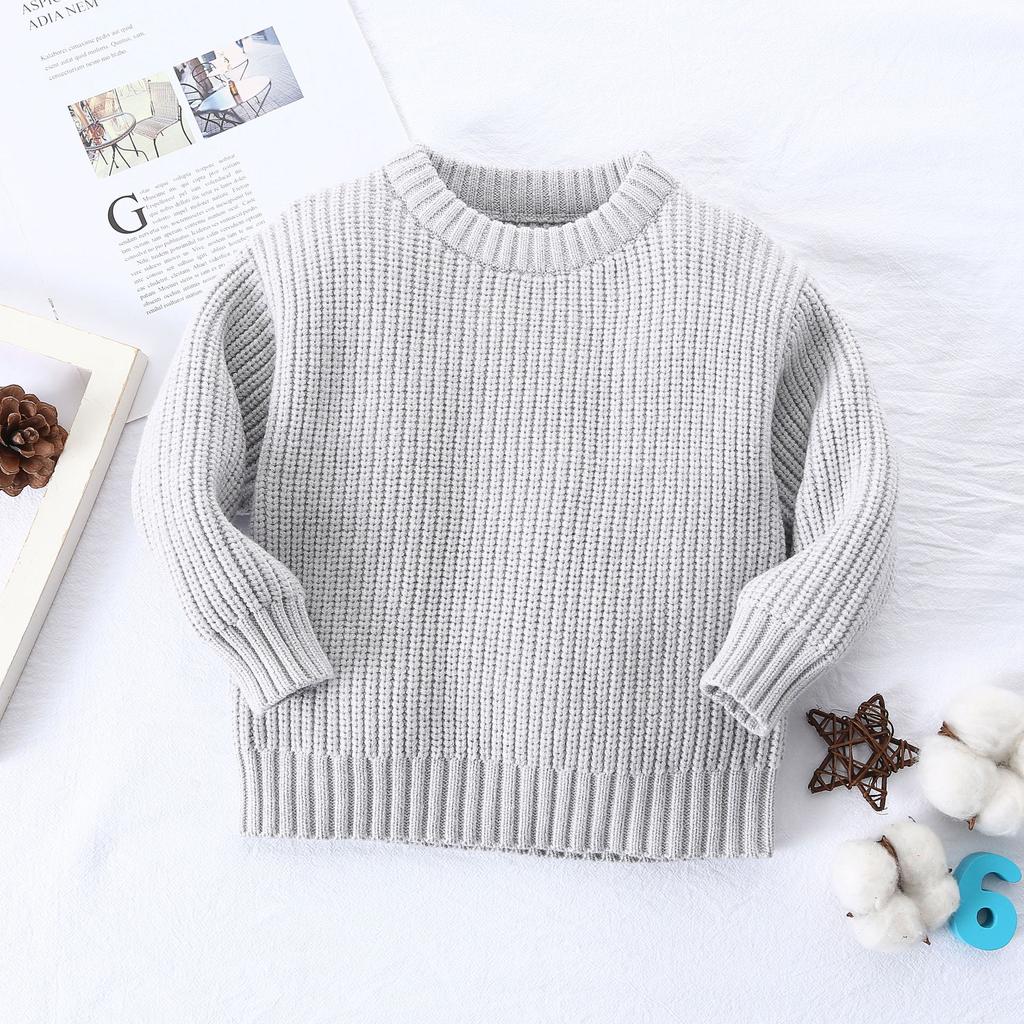 Autumn Baby Girls Boys Sweaters Coat Kids Knitting Pullovers Tops Baby Boys Girls Solid Color Basic Cotton Long Sleeve Sweater