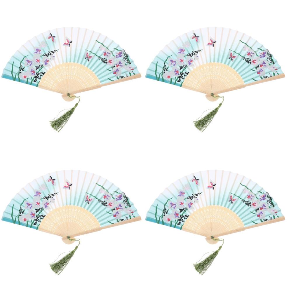 4Pcs Multicolor Bamboo Folding Fan Traditional Chinese Fan for Decor