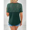 Summer Short Sleeve Hollow Lace V-neck Women Blouse Loose Casual T-shirt Short Sleeved Office Top Loose Fashion Elegant Solid Color Shirt Clothing