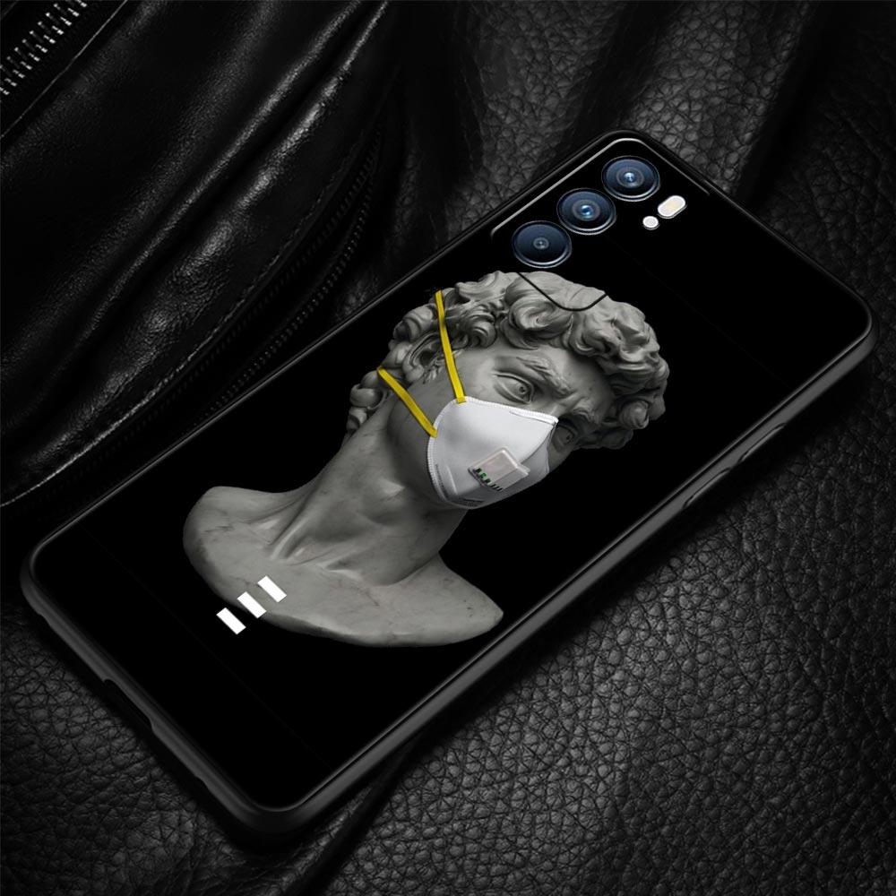 Cartoon Statue Abstract Art Phone Case For Oppo Reno 13 12 11 10 7 F Find X5 X6 A98 A80 A79 A78 A57 A54 A31 A17 Pro 5G Soft TPU