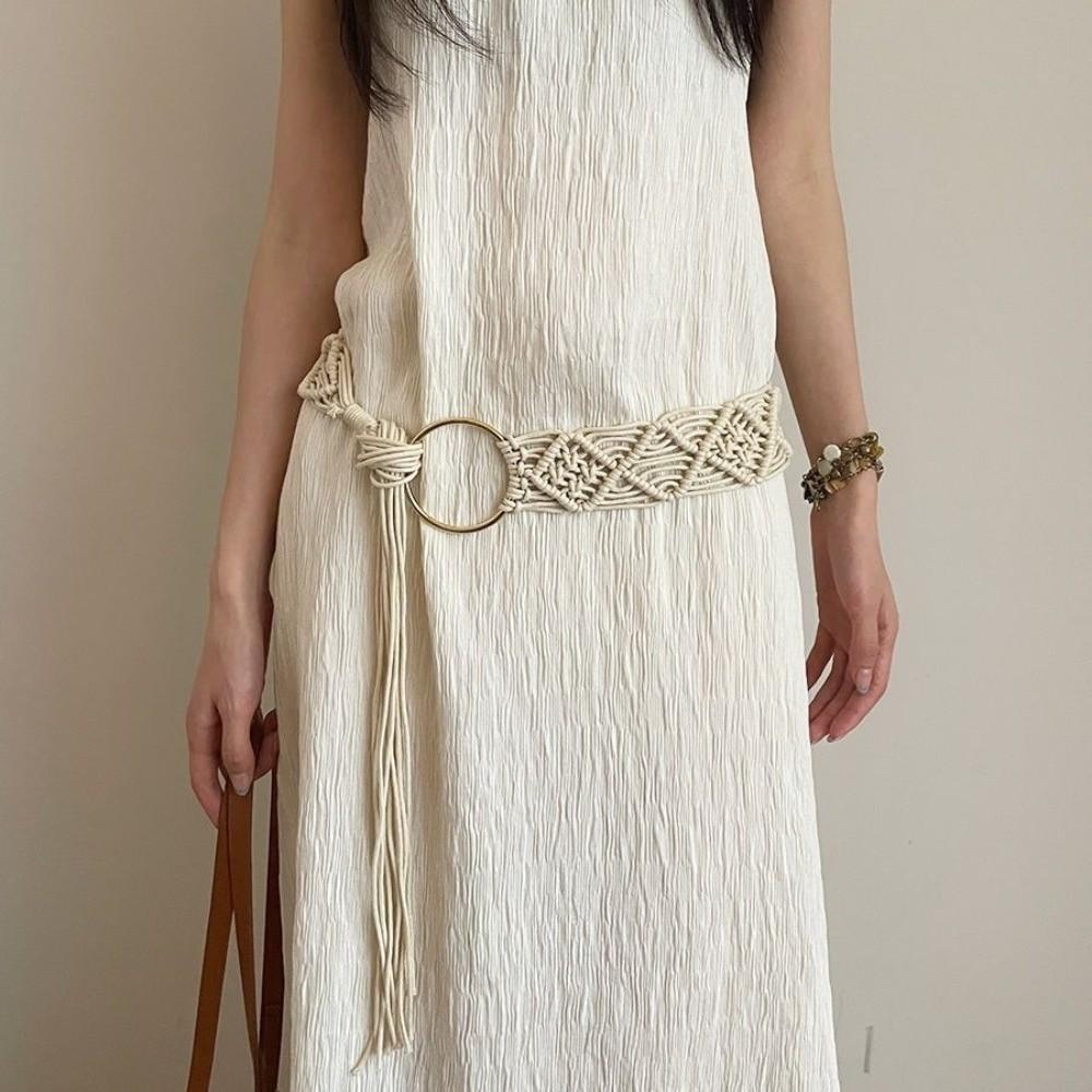 Soft Cotton Bohemian Waist Rope Handmade Woven Dress Belt Ethnic Style Woven Tie Belt