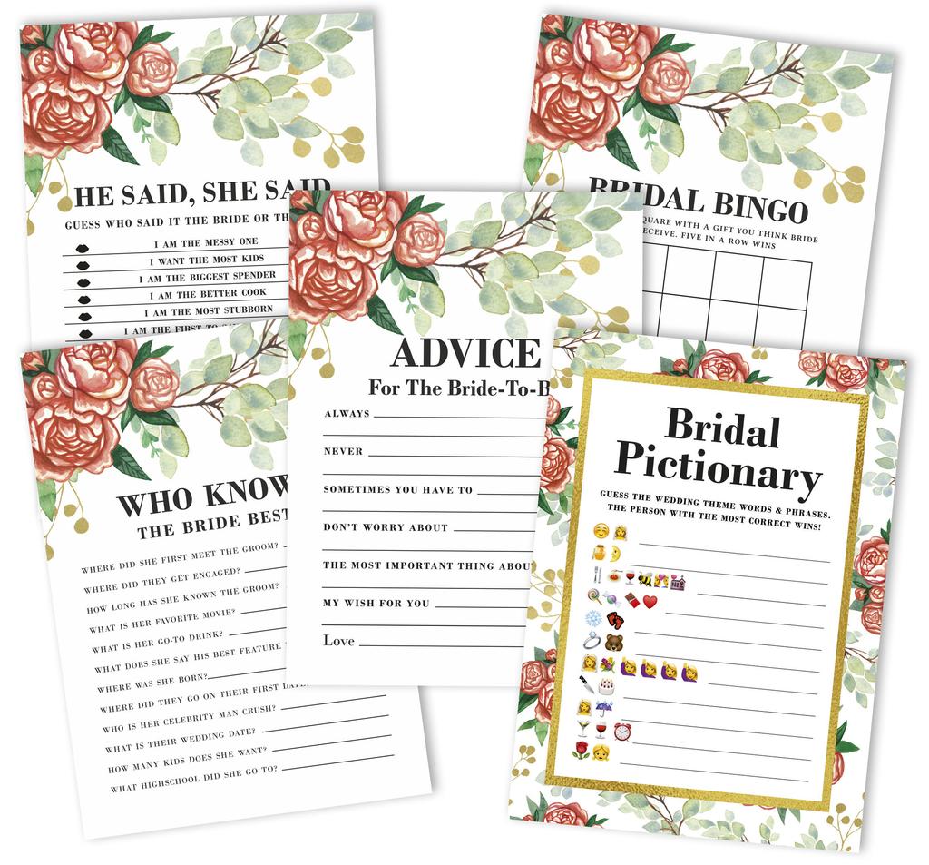 Набор игр для девичника Inkdotpot Floral Theme, комплект из 5 штук (Мероприятия для 50 гостей) Веселый набор игр для девичника