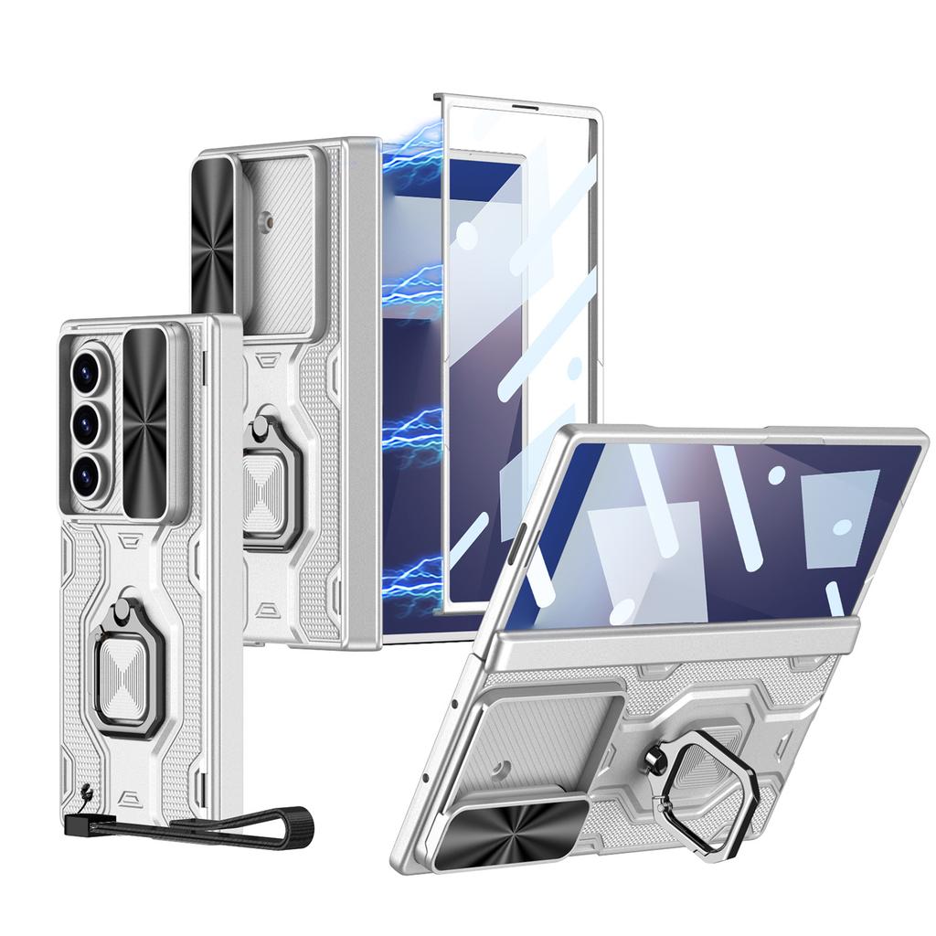 Подходит для чехла для мобильного телефона Samsung ZFold7, складной экран, защитный чехол-пленка, магнитный кронштейн-кольцо для пальца, бриллиант, сдвижное окно, ремешок