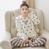 2025 Autumn Winter Flannel Warm Women's Pajamas Sets Long Sleeve Women Sleepwear Peach Heart Stripe Two Piece Set Pyjamas Coral Velvet Pijama Homewear