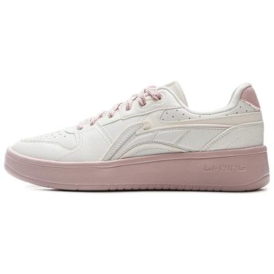 Li Ning Sycee Скользкие Амортизирующие Износостойкие Низкие Кеды для Скейтборда Женские Бело-Розовые AGCU516-2