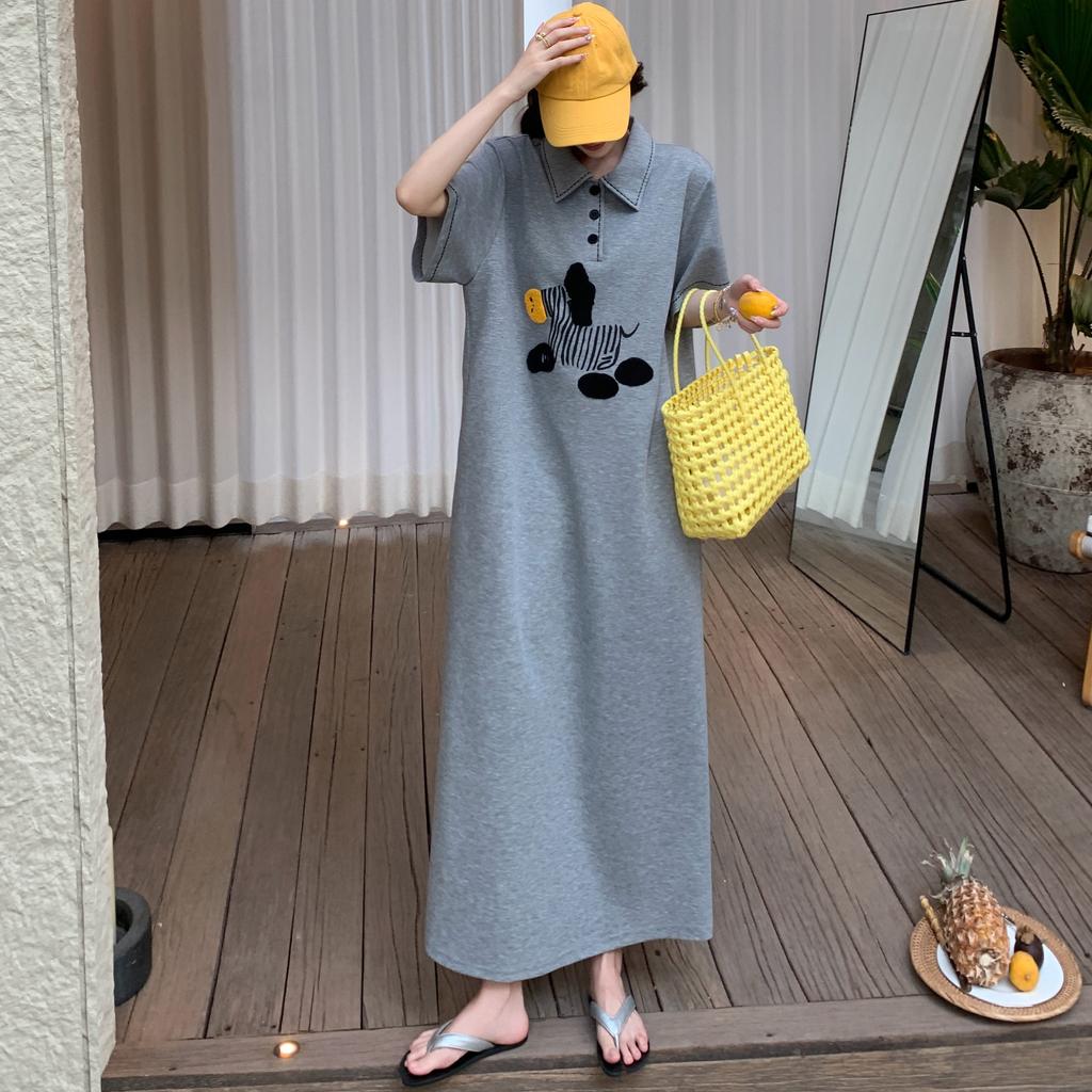 Dimanaf 2025 Summer Plus Size Dress Women Vintage Shirt Dress Printing Oversized Basic Long Casual Loose Dress
