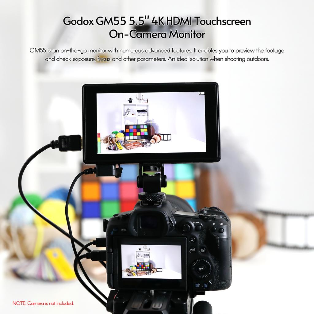 Godox GM55 5,5-дюймовый сенсорный экран IPS Накамерный монитор 4K HDMI-выход Широкий угол обзора 160 градусов 3D LUT