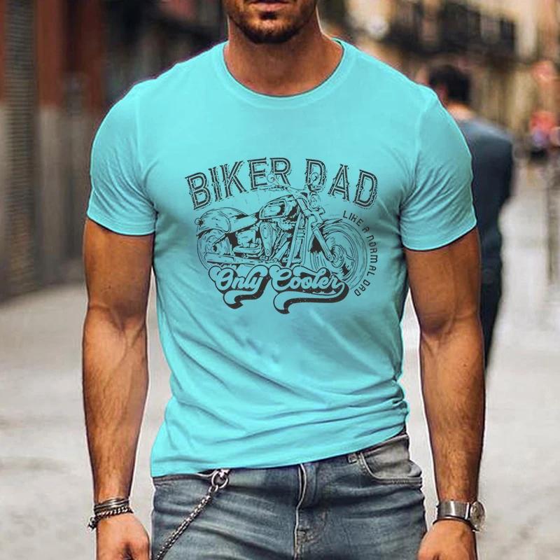 Футболка для мужчин с изображением мотоцикла, принт «Байкер-папа», короткий рукав, классическая уличная футболка, мужские рубашки на День отца, свободные летние футболки