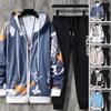 2 шт./компл., мужское пальто, брюки, костюм с капюшоном, буквенным принтом, застежкой-молнией, свободная эластичная талия, мужской спортивный костюм в стиле хип-хоп с ремешками на щиколотке
