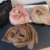 Pleated Solid Color Cotton and Linen Scarf Women's Retro Literary Travel Sunscreen Soft Yarn Shawl Contrasting Edge Headscarf
