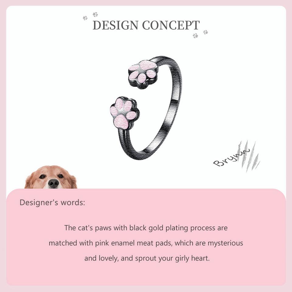 WOSTU 925 Sterling Silver Black Cat Claw Open Rings Size 6-9 Cute Pet Finger Ring for Women Party Original Fine Jewelry