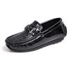 Boys Leather Shoes Round-toe Flat Soft Kids Fashion Casual Loafers Glossy Metal Buckle Children Moccasins Non-slip Britain Style