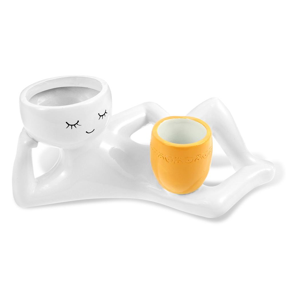 Lazy Guy Planter Resin Funny Succulent Plant Pot with Drainage Hole Desktop Flower Pot Greenery Vase Container Home Office Decor