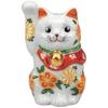 Kutani Ware Right Size Hanahana Brings Good Fortune and Wealth Maneki-neko Figurine, Handed, 11.5cm Tall, 4, (Flower), K9-1576,