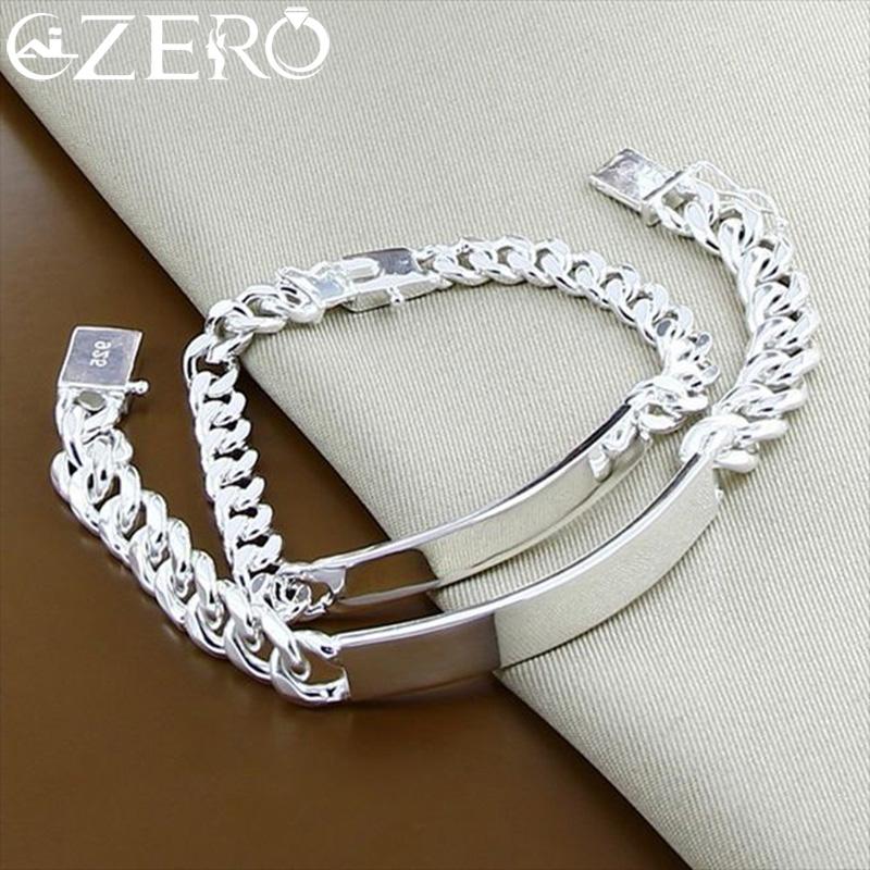 ALIZERO 925 Sterling Silver 2pcs Bracelet 8/10mm Bracelets Chain Set for Woman Man Fashion Wedding Engagement Party Jewelry
