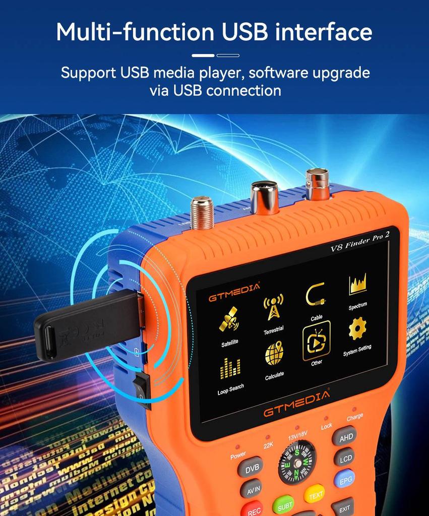 Gtmedia V8 Finder PRO 2 Satellite Finder Цифровой детектор спутникового сигнала ATSC-C — оранжевый, вилка европейского стандарта
