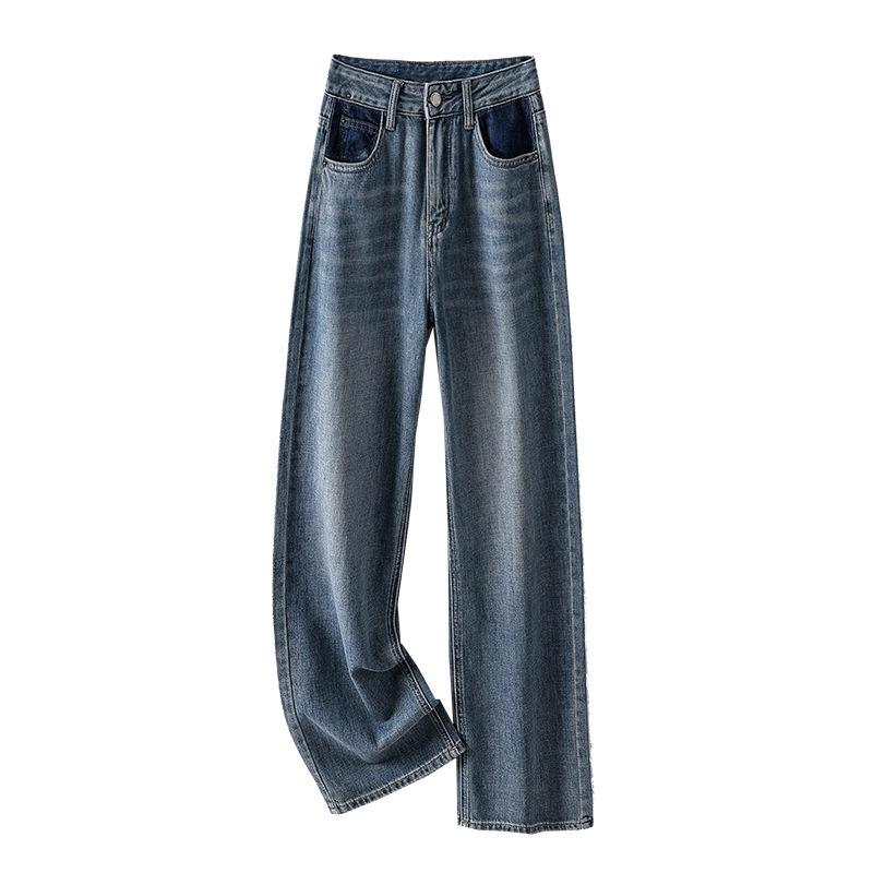 Женские новые ретро драпированные тонкие простые модные джинсовые брюки прямого покроя
