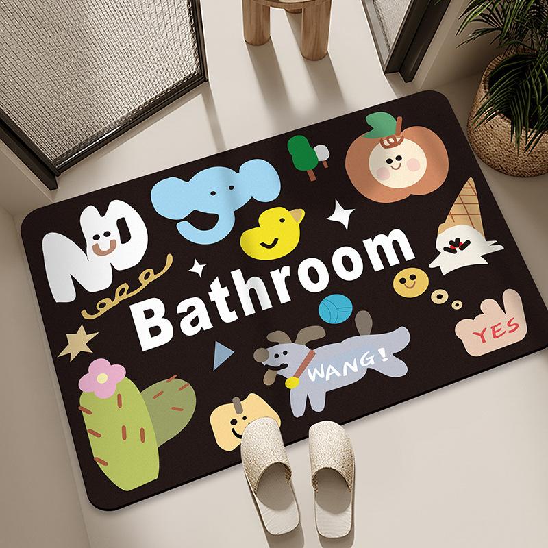 Diatom Mud Floor Mat Bathroom Water Absorption Quick-drying Foot Pad Cartoon Black Cat Dirty-resistant Anti-slip Pad Household Bathroom Entrance Mat