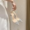 Блестящие хрустальные свадебные туфли женские заостренные стразы шарообразные высокие каблуки прозрачные босоножки гладиаторские сандалии с ремешком сзади сандалии mujer