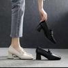 Xiaoxiangfeng Soft Leather Single Shoes Women's 2025 Autumn New Versatile Thick Heel High Heels Mother Women's Shoes Loafers Leather Shoes