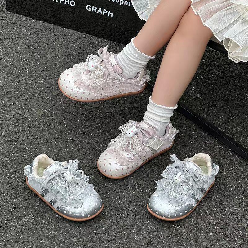 Kids Casual Slip-On Sneakers With Bow Pearl Cartoon Decor Low-Top Girls Boys Lightweight Breathable Outdoor Shoes