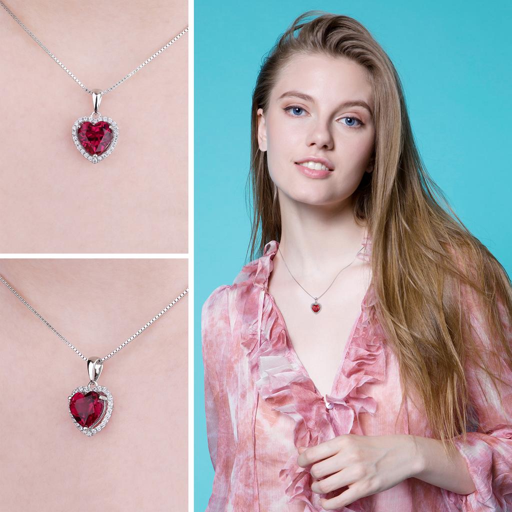 JewelryPalace Heart Love 3.6ct Created Ruby 925 Silver Pendant Necklace for Women No Chain Fashion Fine Jewelry Gift