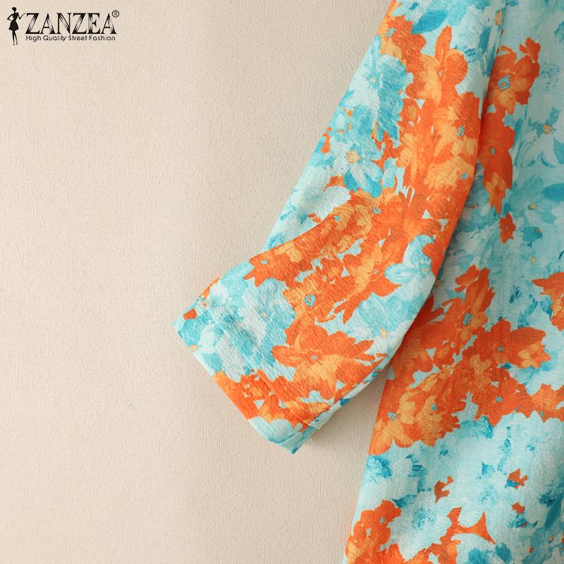 ZANZEA Женская летняя повседневная блузка с круглым вырезом и рукавом 3/4 с принтом