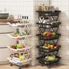 Multi-layer Stainless Steel Swivel Shelf 360 Degree Basket Fruit Vegetable Storage Rack Floor  Shelf  With Wheels Kitchen Organizer