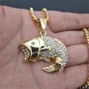 Hip Hop Ice Out Bling Fish Pendant Gold Color Stainless Steel Ocean Animal Necklace For Woman/Men Cute Fashion Jewelry Gift