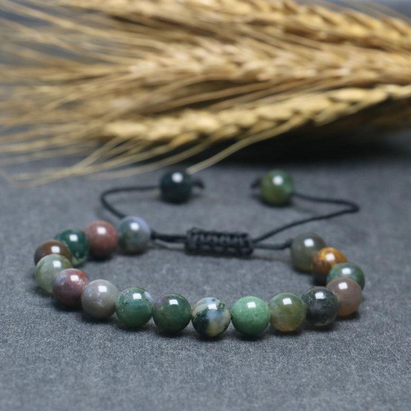 Beads Bracelet For Women 8mm Stone Purple Stripes Agate Braid Rope Charm Bracelet Couples Meditation Bracelet For Men Jewelry