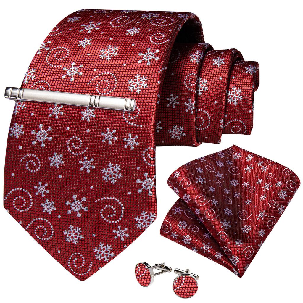 Men's Tie Silk Paisley Classic Wedding Necktie and Pocket Square Cufflinks Set