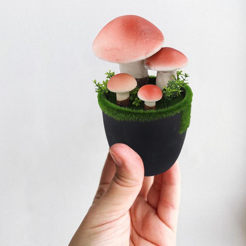 1PC Potted Faux Garden Decor Simulation Moss Flower Pot Mushroom Artificial Mushroom Bonsai Plant