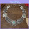 Simulation Ethnic Style Gemstone Decoration Hollow Design Women Necklace Metal