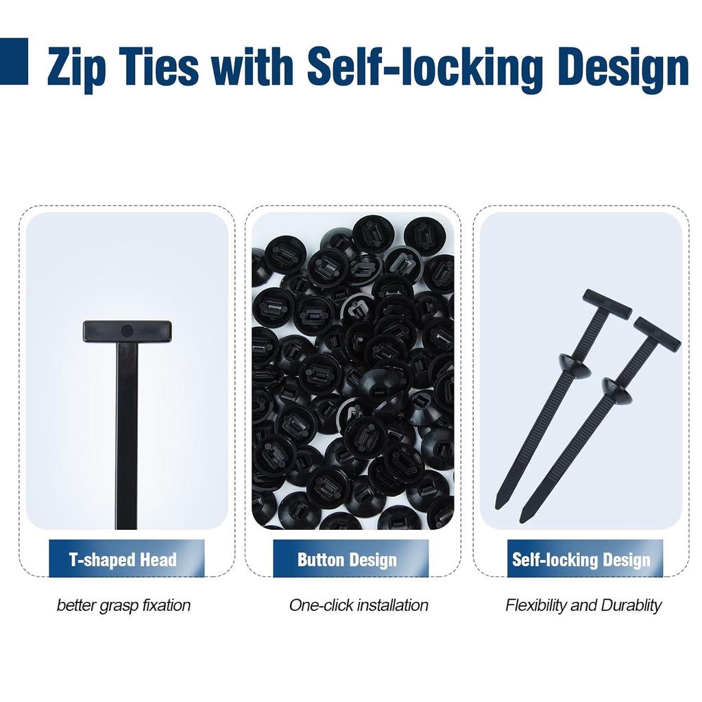 50 PCS Nylon Universal Cable Tie Buckle, Multi-Functional Black Zip Ties with Pin & Button, Snap-Fit Nylon Fastening Clip for Car