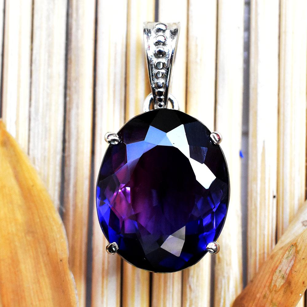 19Ct Natural Purple Tanzanite Oval Pendant 925 Sterling Silver Jewelry