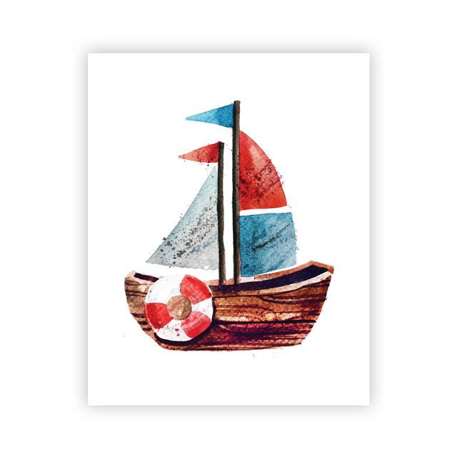 Мультяшный минималистичный постер для кемпинга, самолет, корабль, холст, живопись, принты, детская комната, детская настенная живопись, украшение Куадрос