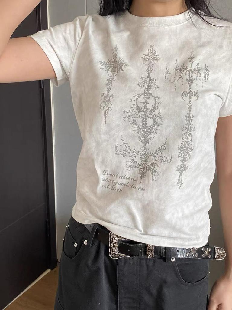 Punk Vintage Streetwear T Shirts Women American Retro Grunge Gothic Harajuku Y2k Graphic Print Short Sleeve Tees Tops