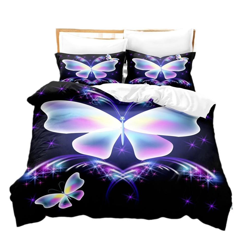Bed Three-Piece Butterfly Flower Quilt Cover 3D Digital Printing Kit