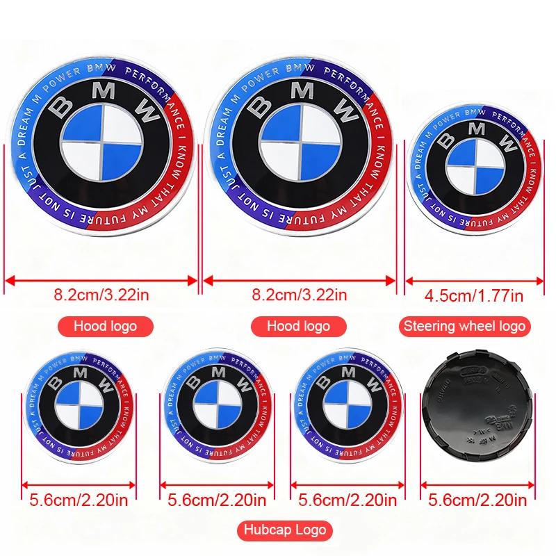 7Pcs Car Front Rear Logos Wheel Hub Center Cover Steering Wheel Center Badge Sticker For BMW  F22 X6E71 E70 X5G05 G60 X5E53 E46