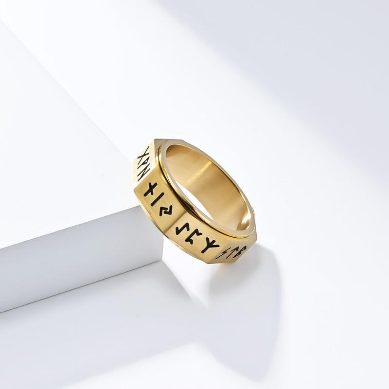 Восьмистороннее вращающееся кольцо из титановой стали с надписью Norse Viking для мужчин, матовый рисунок, ювелирные изделия для пар, нишевый дизайн, мужское декомпрессионное кольцо на палец