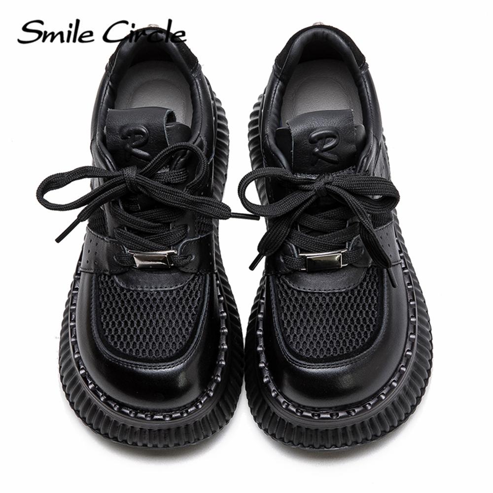 Женская повседневная обувь из натуральной кожи с круглым носком, увеличивающая рост, на толстой подошве, дышащая, удобная, плоская обувь