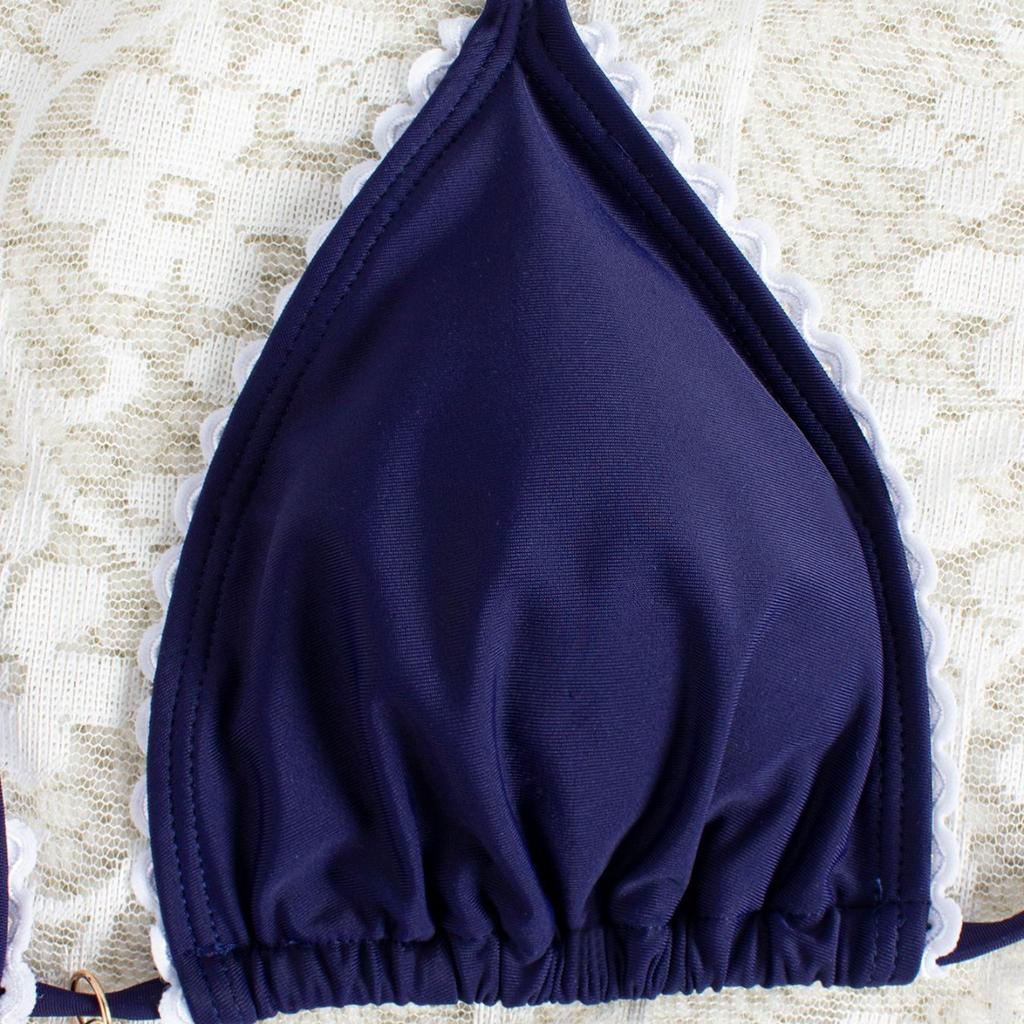 1011 new European and American bikini solid color small lace-up pendant sexy bikini split swimsuit women