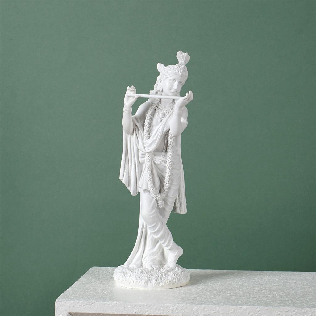 Элегантная белая мраморная отделка Скульптура Кришны 10 дюймов Индуистский Бог любви Коллекционная статуэтка Статуэтка Украшение Домашний декор