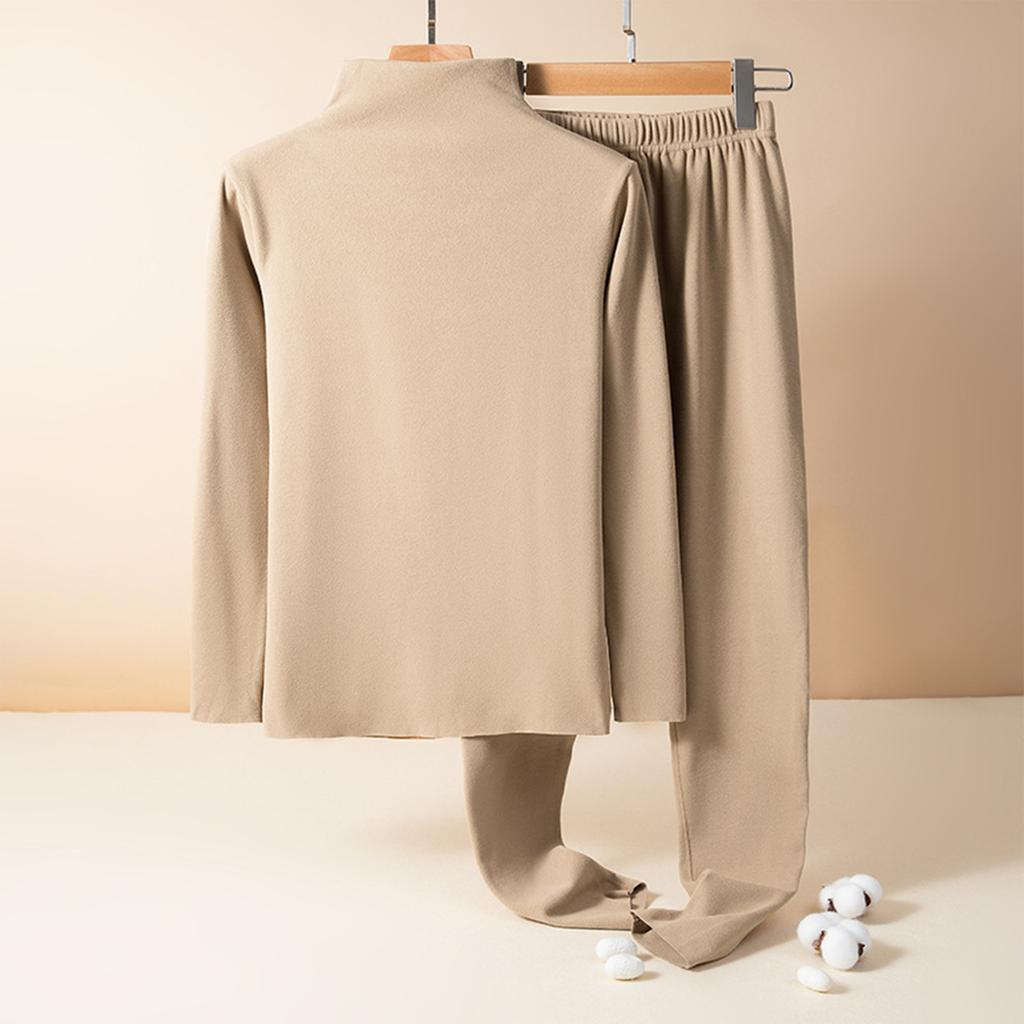 Ladies' Casual And Comfortable Long Sleeved Solid Color With Thick Velvet Sleepwear And Warm Pants Plus Size Set