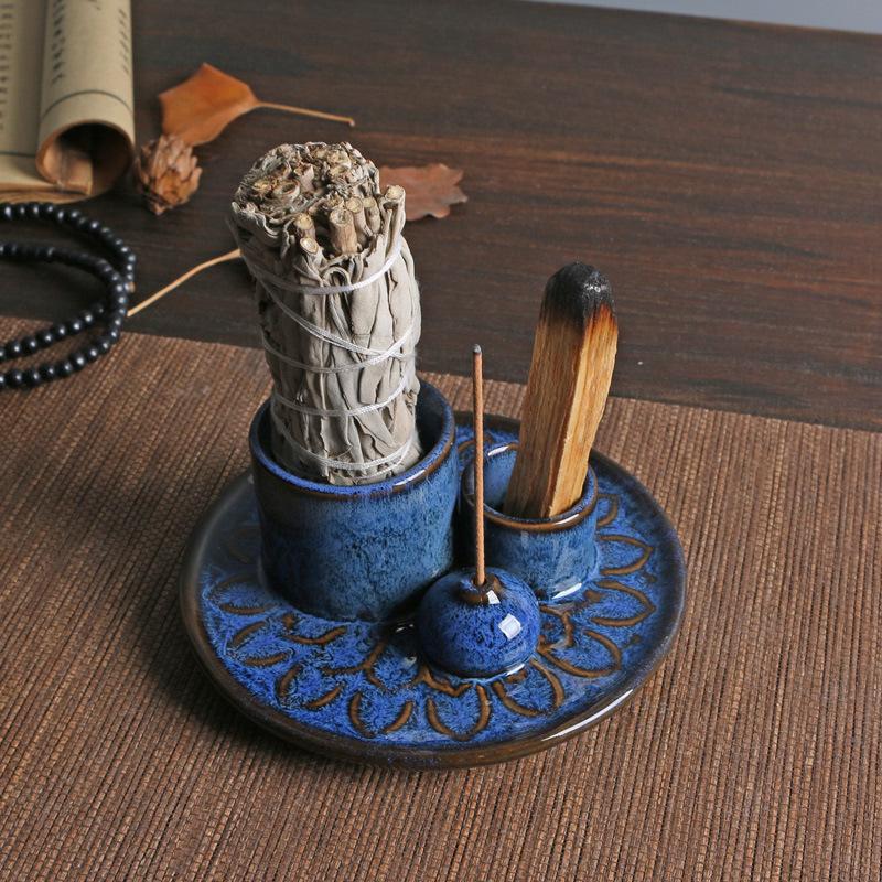 Керамическая подставка-пепельница для Palo Santo, темно-синяя, для благовоний из шалфея, элемент декора для дома