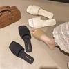 2025 Summer European and American New Fashion One-word Cool Slippers Simple Temperament Flat Bottom Square Head Sandals Women